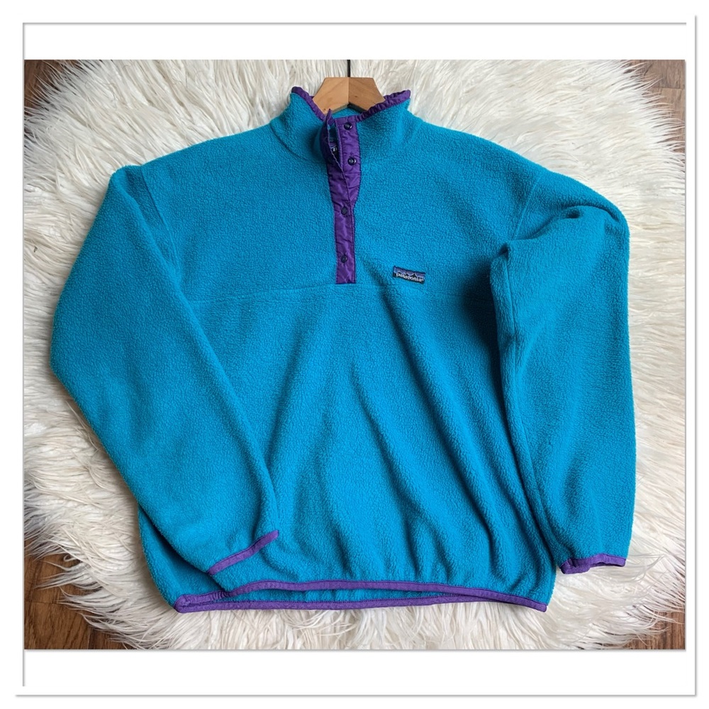 Patagonia Vintage Fleece Pullover Jacket Snap Front Blue Purple Size Small
